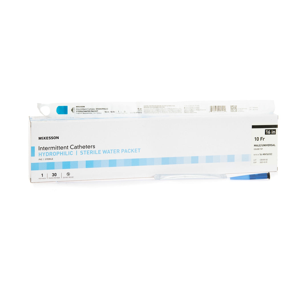 McKesson Intermittent Catheter, Coude Tip, Hydrophilic Coated PVC, Sterile