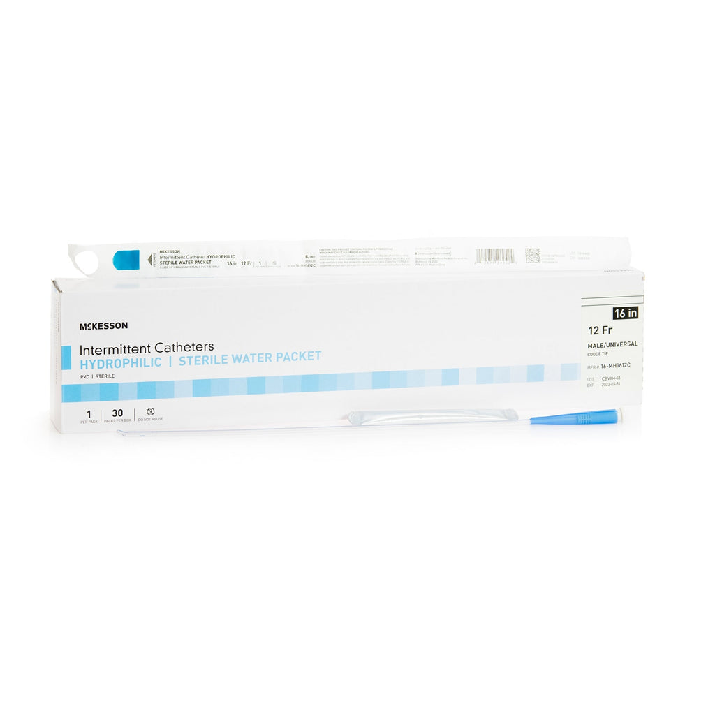 McKesson Intermittent Catheter, Coude Tip, Hydrophilic Coated PVC, Sterile