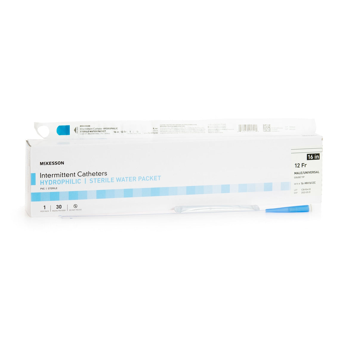 McKesson Intermittent Catheter, Coude Tip, Hydrophilic Coated PVC, Sterile