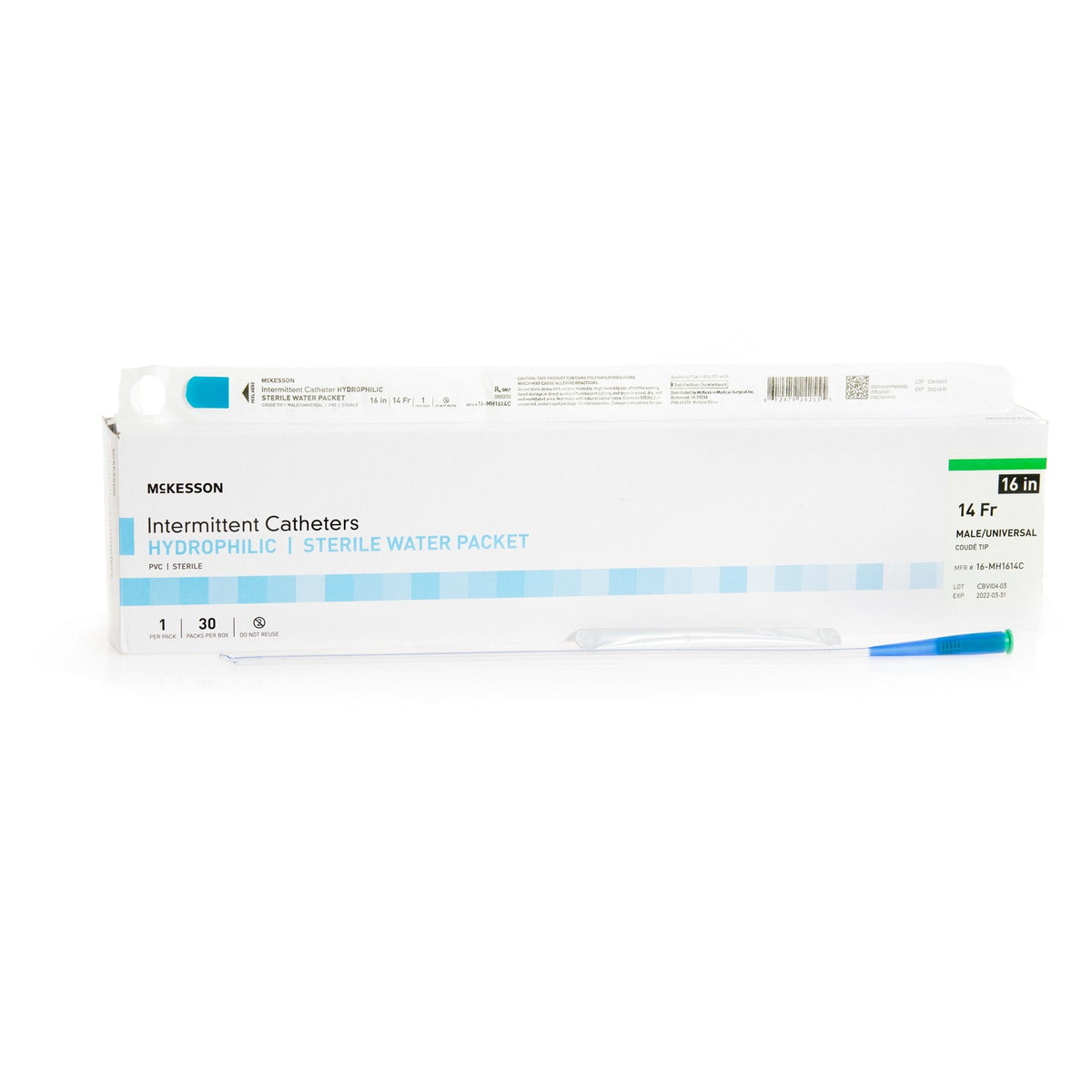 McKesson Intermittent Catheter, Coude Tip, Hydrophilic Coated PVC, Sterile