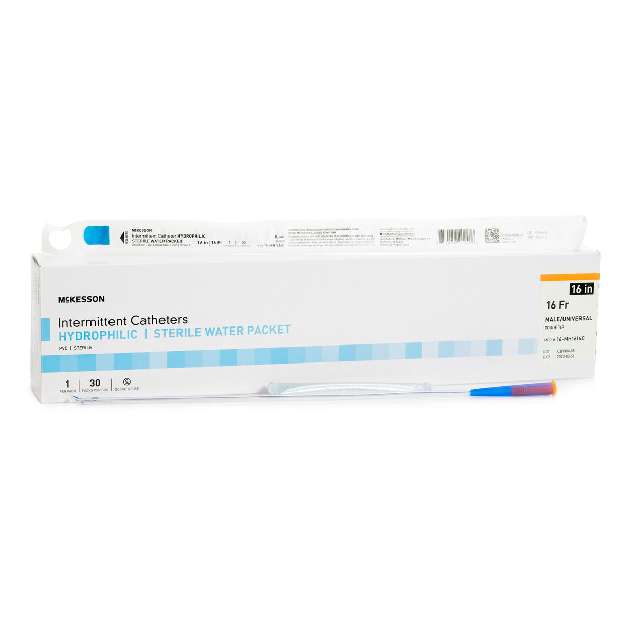 McKesson Intermittent Catheter, Coude Tip, Hydrophilic Coated PVC, Sterile