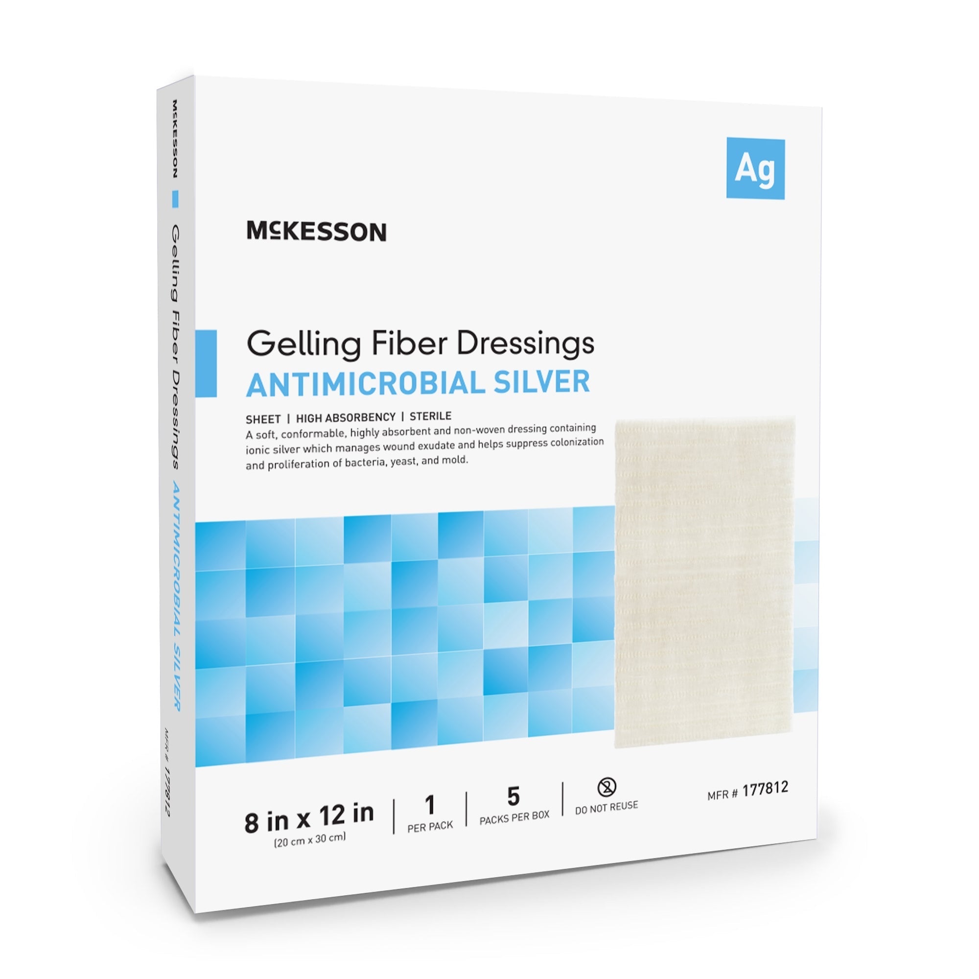 McKesson Silver Gelling Fiber Dressing McKesson 8 X 12 Inch Rectangle Sterile