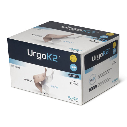 McKesson 2 Layer Compression Bandage System URGOK2™ 4 X 7-1/8 to 9-3/4 Inch Self-Adherent Closure Tan / White NonSterile Regular 40 mmHg
