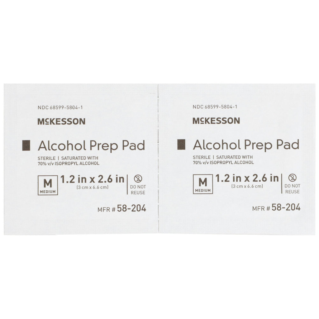 McKesson Alcohol Prep Pad, 70% Strength Isopropyl Alcohol, Individual Packet, Sterile