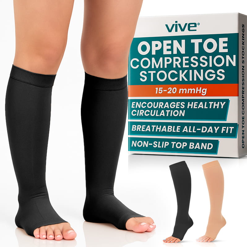 Knee High Open Toe Compression Stockings 20-30mmHg