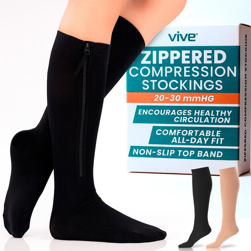 Zippered Knee High Compression Stockings 15-20mmHg
