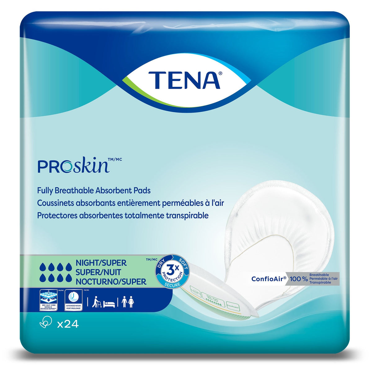 McKesson Incontinence Liner TENA ProSkin™ Night Super 27 Inch Length Heavy Absorbency Dry-Fast Core™ One Size Fits Most