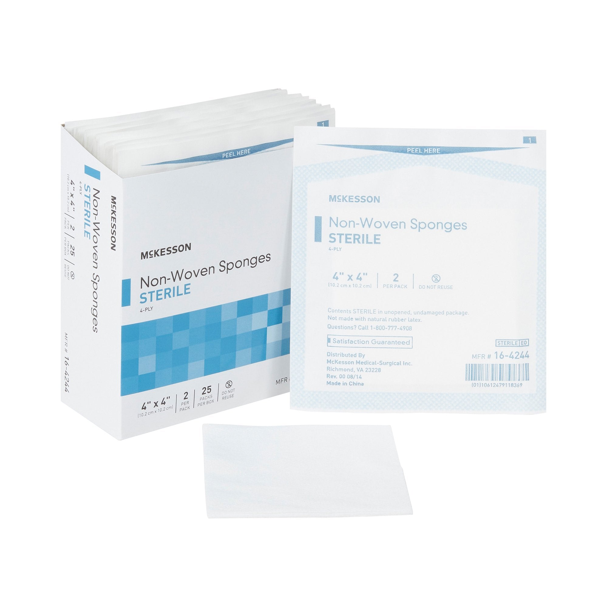 McKesson Gauze Sponge, Non-woven, 4" X 4", 4-Ply, Sterile, 2/pack