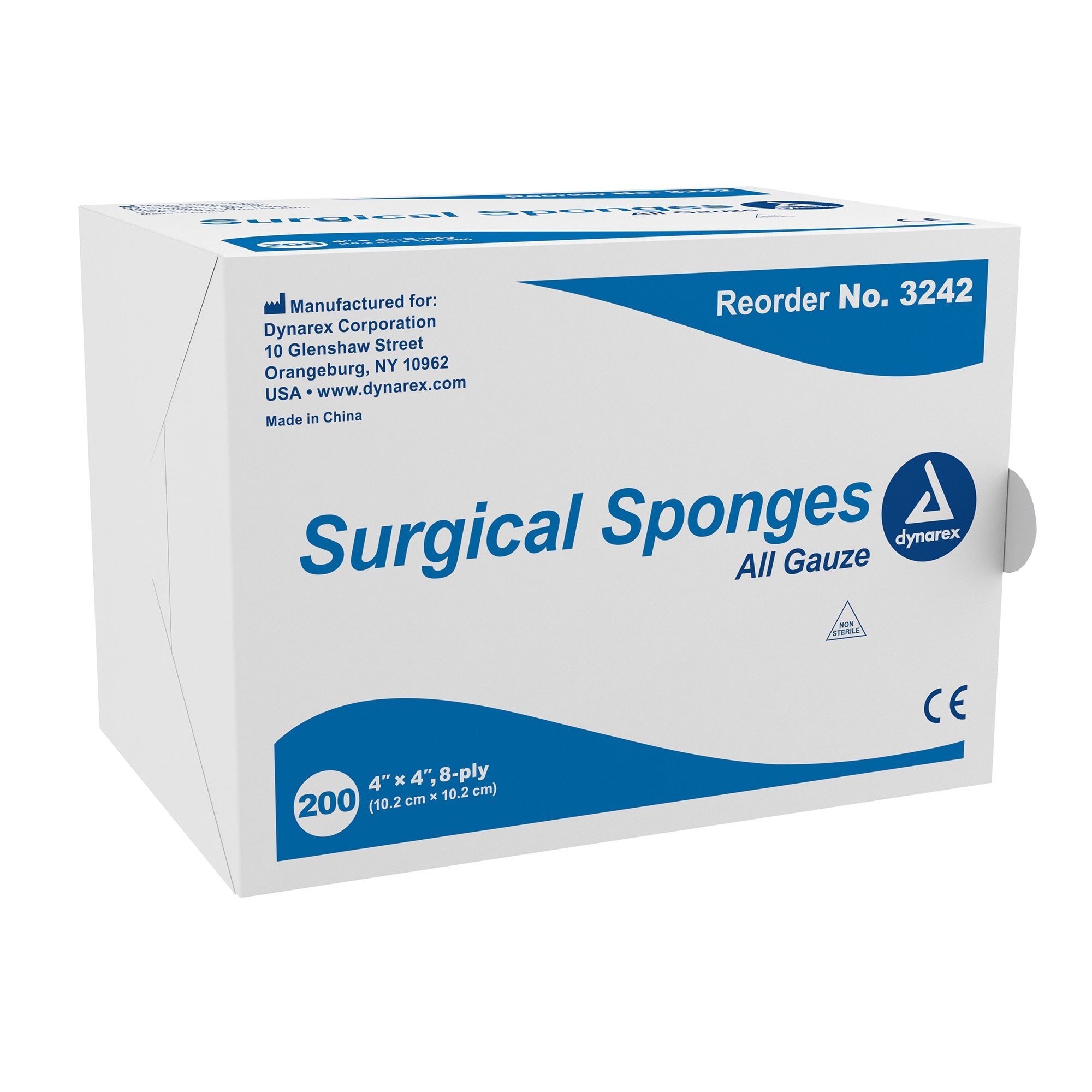 Dynarex Gauze Sponge, 4"x4", 8-ply, Woven 100% Cotton, Nonsterile
