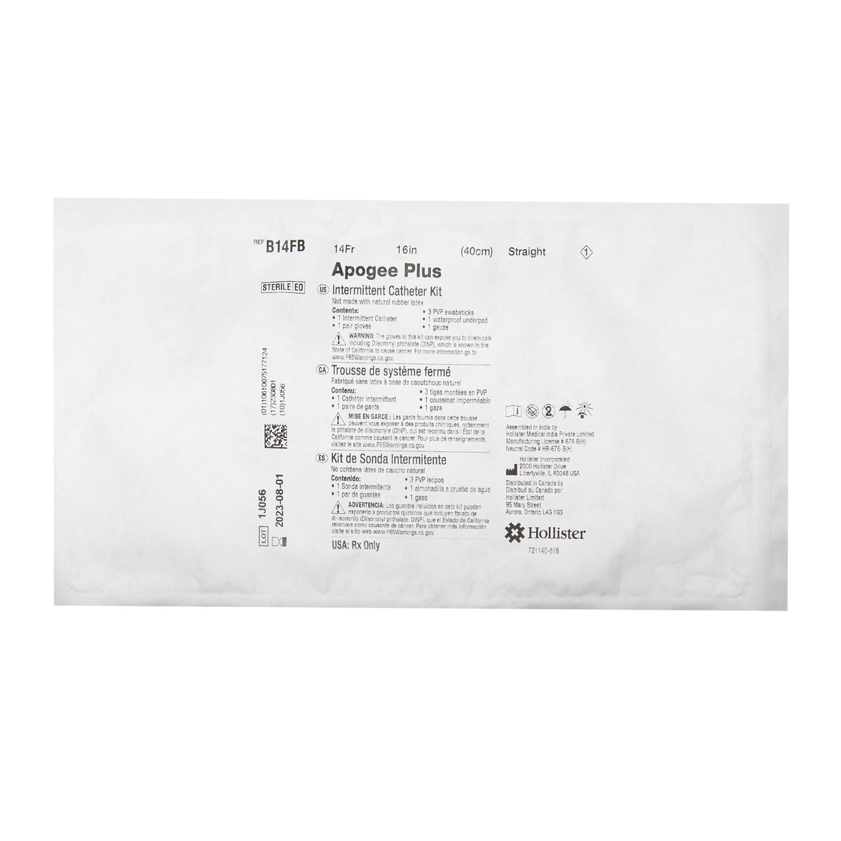 McKesson Intermittent Catheter Tray Apogee® Closed System / Firm Tip 14 Fr. Without Balloon