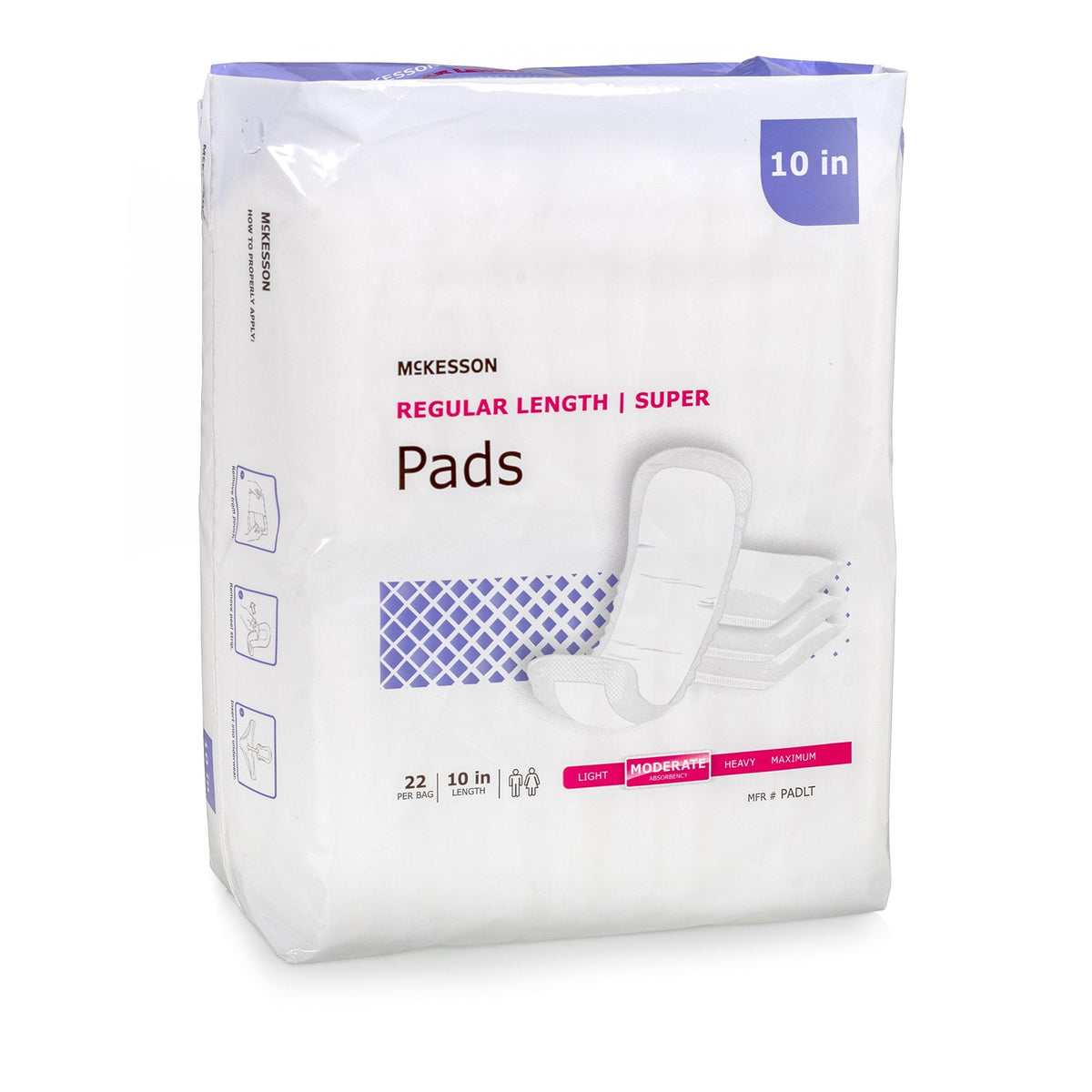 McKesson Bladder Control Pad, 10 Inch, Moderate Absorbency, Polymer Core, One Size Fits Most