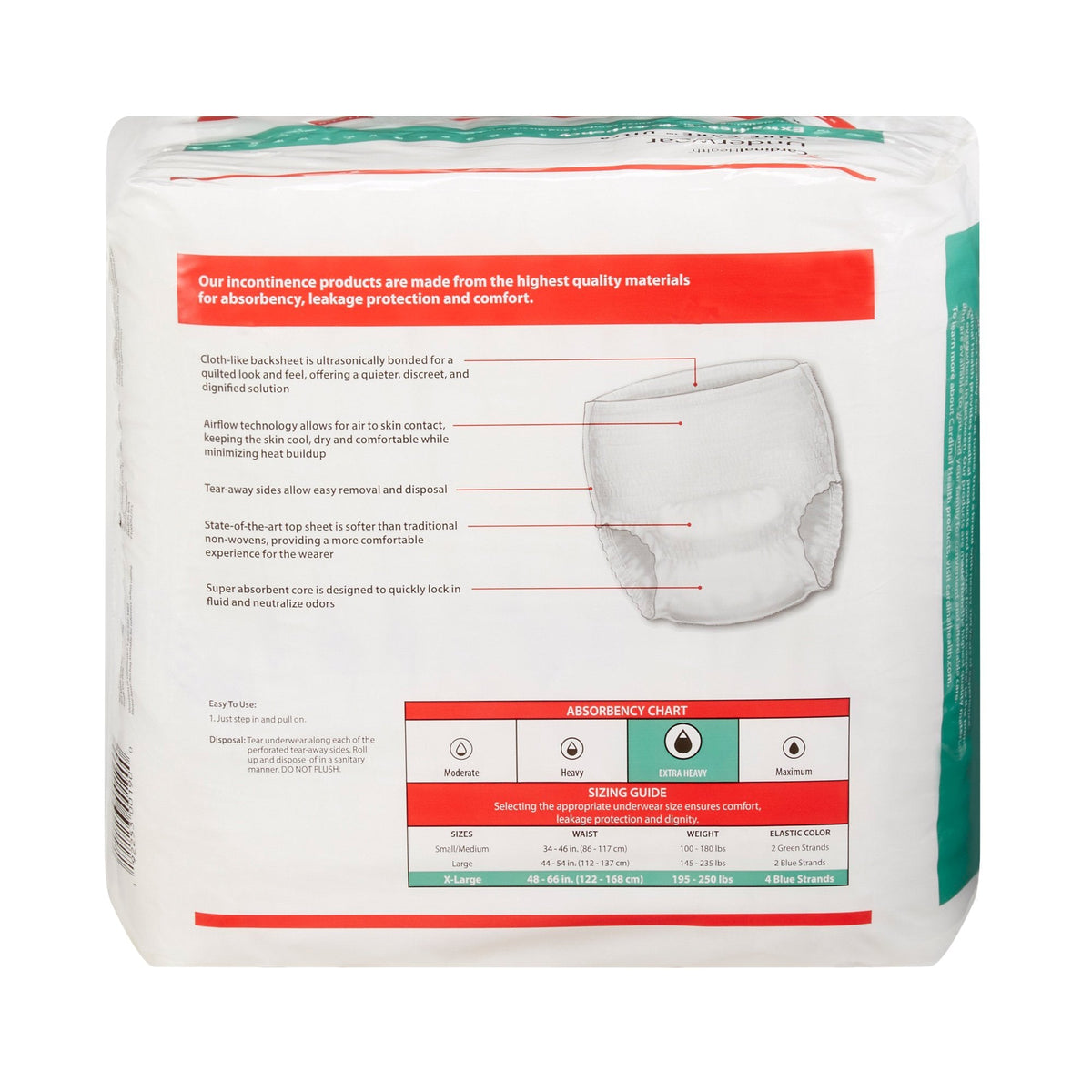 McKesson Incontinence Underwear, Unisex Adult, Pull On with Tear Away Seams, Disposable, Heavy Absorbency X-Large